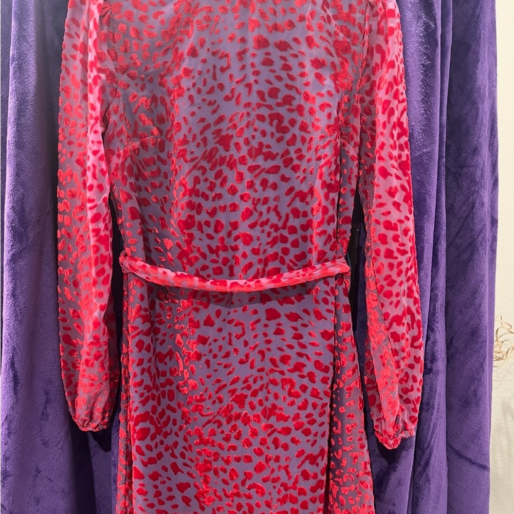 House of Harlow Red and Sheer Leopard Print Dress with Blue Lining-New with Tags